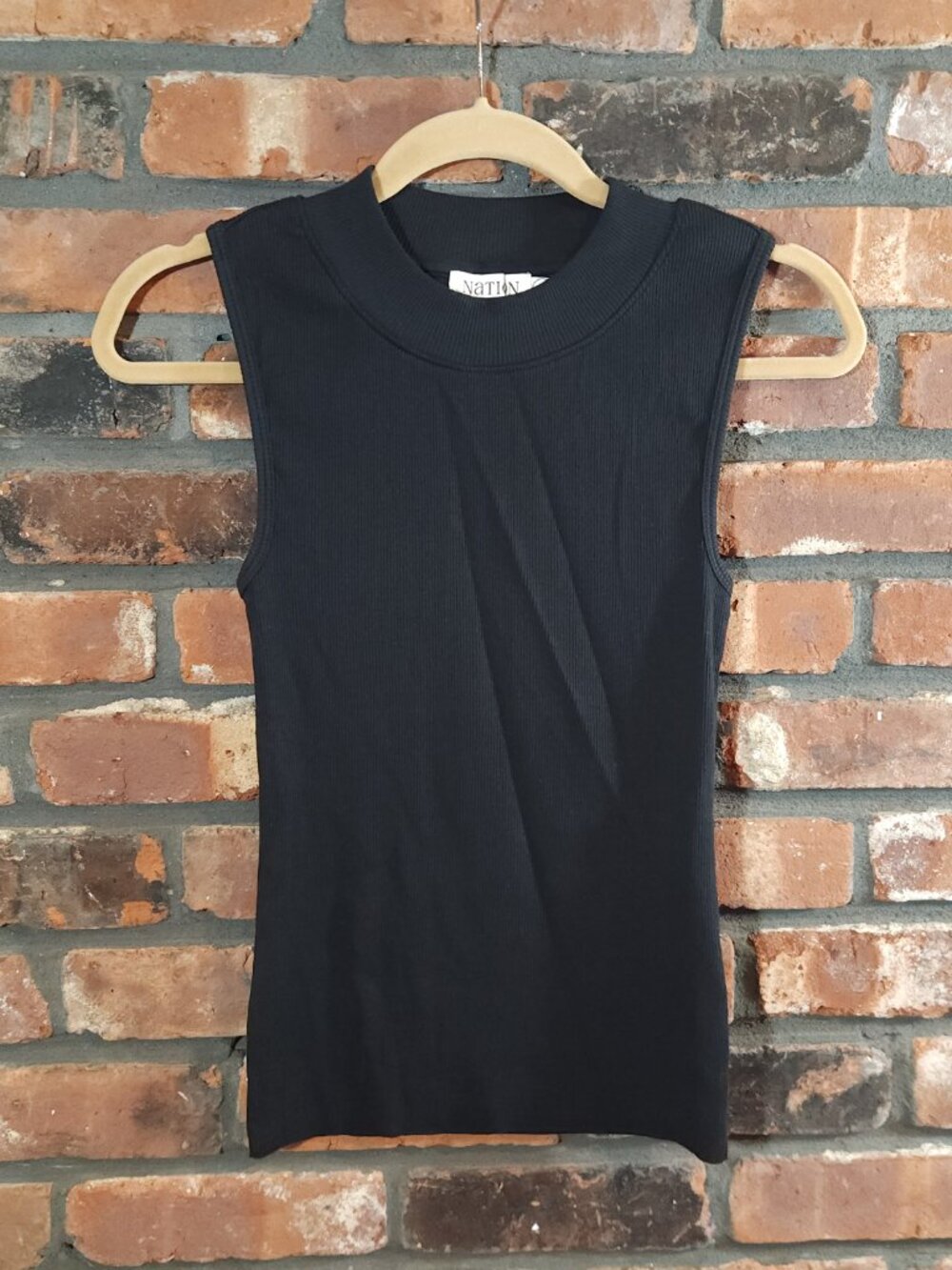 Nation Joan Ribbed Mock Neck Tank Top in Black 90s Minimalist Chic Women's S - Picture 5 of 10